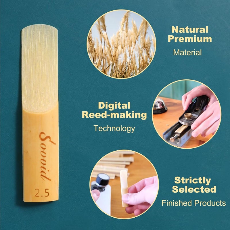 Sovvid 10 Pack Bb Soprano Saxophone Reeds with Plastic Box, Strength 2.5 Soprano Sax Reeds, Laser Engraved Marking & Thinner Reed Tip for Easy of Play, Traditional Reeds for Soprano Sax - Image 4
